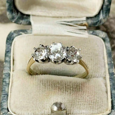 Antique Old European Round Three Stone Engagement Ring 14k Two-Tone Gold Plated