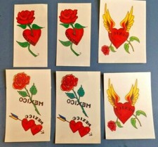 Mexico Hearts and Roses Temporary Tattoos LOT of 8 Tattoos NEW