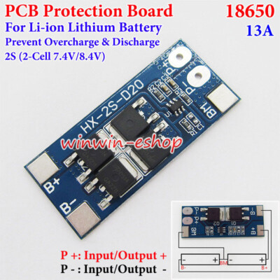 2S 13A 7.4V 8.4V Li-ion Lithium 18650 Battery BMS Protection PCB Board 2 Packs