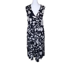 Vintage 90s Sleeveless Maxi Dress Womens Size S Black Surplice Top Full Skirt