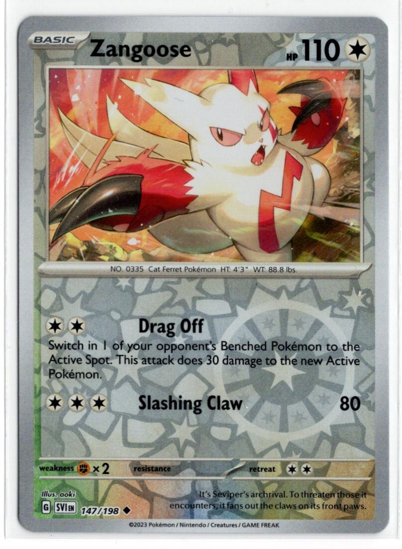 Pokemon Scarlet Violet Base SV1 Reverse Holo 147/198 Zangoose