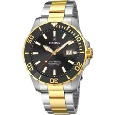 Festina F205322 Mens Two-Tone Stainless Steel Black Analog Dial Automatic Watch