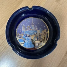LAS VEGAS ASHTRAY- WELCOME TO FABULOUS LAS VEGAS - CERAMIC Blue Gold