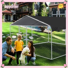 10'x10' Metal Fences Outdoor Large Dog Kennel Cage Pet Pen Run House W/Cover