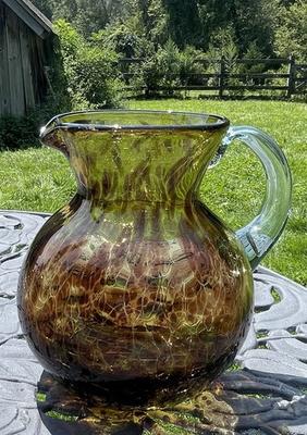 #ad Sold Out POTTERY BARN Mouth Blown Glass Tortoise Recycled Water Pitcher $40.00
