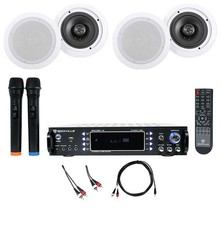 Rockville RPA70WBT Bluetooth Karaoke Amplifier 4 6.5" Ceiling Speakers Mics