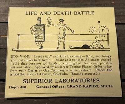 Sto-V-Oil Vintage Mini Print Ad 1930s Rust Cleaner Superior Labs Grand Rapids MI