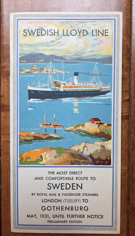 RARE 1931 Swedish Lloyd Line Cruise Ship Brochure ~ Fold Out Deck Plan