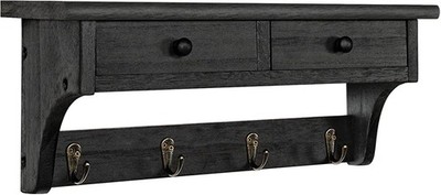 Wood Coat Hooks Wall Mounted, Rustic Style with 4 Hooks & Shelf for Entryway,