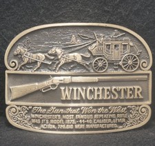 XD15155 NOS VINTAGE 1979  WINCHESTER  GUN THAT WON THE WEST MENS BELT BUCKLE