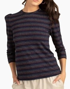 TRINA TURK  NWT La Paloma Top XS LS Metallic glitter Stripes sparkle msrp  $168 