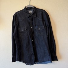 Wrangler Advanced Comfort Men's L Denim Western Shirt Pearl Snap Long Sleeve