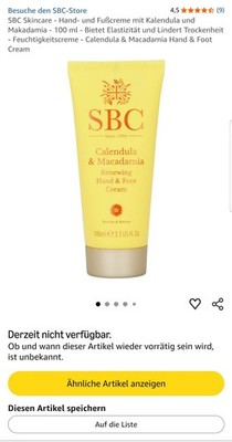 SBC Calendula+Macadamia ''Renewing Hand & Foot Cream'' 3x100ml, NEU