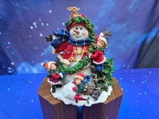 LED LIGHTED SNOWMAN FIGURINE WITH KIDS & ANIMALS CHRISTMAS 8.25"T X 7"L