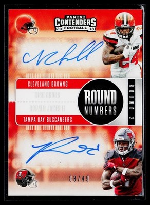 2018 Panini Contenders #RNA-CJ Nick Chubb / Ronald Jones II Dual Auto #/49