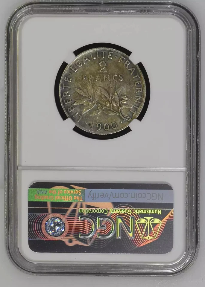 1900 FRANCE Silver 2 FRANCS NGC AU-58 KM#845.1 - Image 3 of 4