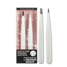 Stainless Steel Slant Tweezers and Natural Shimmer Tips, 2-Pack