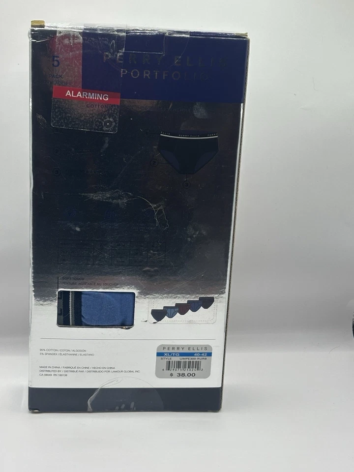Calzoncillos elásticos de algodón Perry Ellis para hombre 5 X-grandes (40-42) azules/rojos/negros nuevos en caja Foto 2 de 4