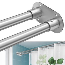 Double Shower Curtain Rod 28 To 75 Inch Adjustable Wall Mounted Silver Pole New