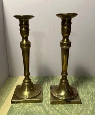 Vintage Pair 10” Brass Candle Holder Taper Candlestick Square Base 5