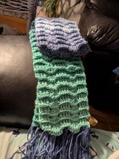 Handmade Crocheted Scarf Bright Multi Colored Fringe Winter Read Description