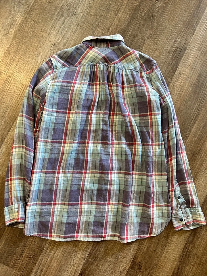 Ralph Lauren Denim Supply Utility blue red plaid cotton linen shirt Medium - Image 3 of 4