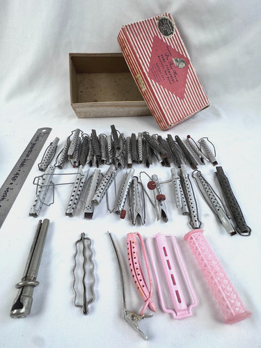 Vintage Halgar Bu Tee Wave Home Permanent Refill Box Lot Aluminum Perm Rods Clip