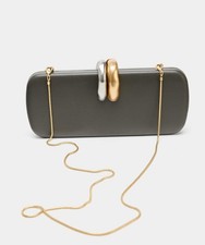 Zara NEW Zara Gray Rigid Clutch Bag Metal Det...