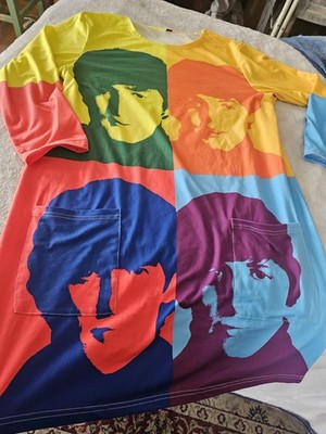 The Beatles Delora Pop Art Long Sleeve Mini Dress 37'' Rare XL The Fab 4 1960s