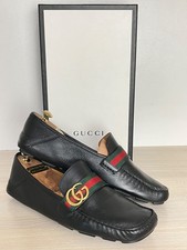 Gucci Black Leather Web GG Horsebit Loafers Shoes Men Size 11.5 Pre-Owned