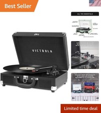 Elegant Black Suitcase Turntable - 3-Speed Vinyl Player with Bluetooth Speakers