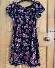 Collection London Black/Pink Floral Fit & Flare Bardot Short Dress Size 10