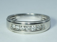 Mens 10K White Gold 7-Stone, 1/2 ctw Diamond Wedding Ring, Comfort Fit, Size 10