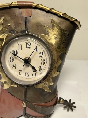 Vintage Figi Cowboy Boot Spur Metal Clock Brass Accent 8.25” - Picture 2 of 10