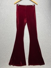 Velvet Wide Flare Bell Bottom Pull On Pants M High Waist Goth Grunge Retro Witch