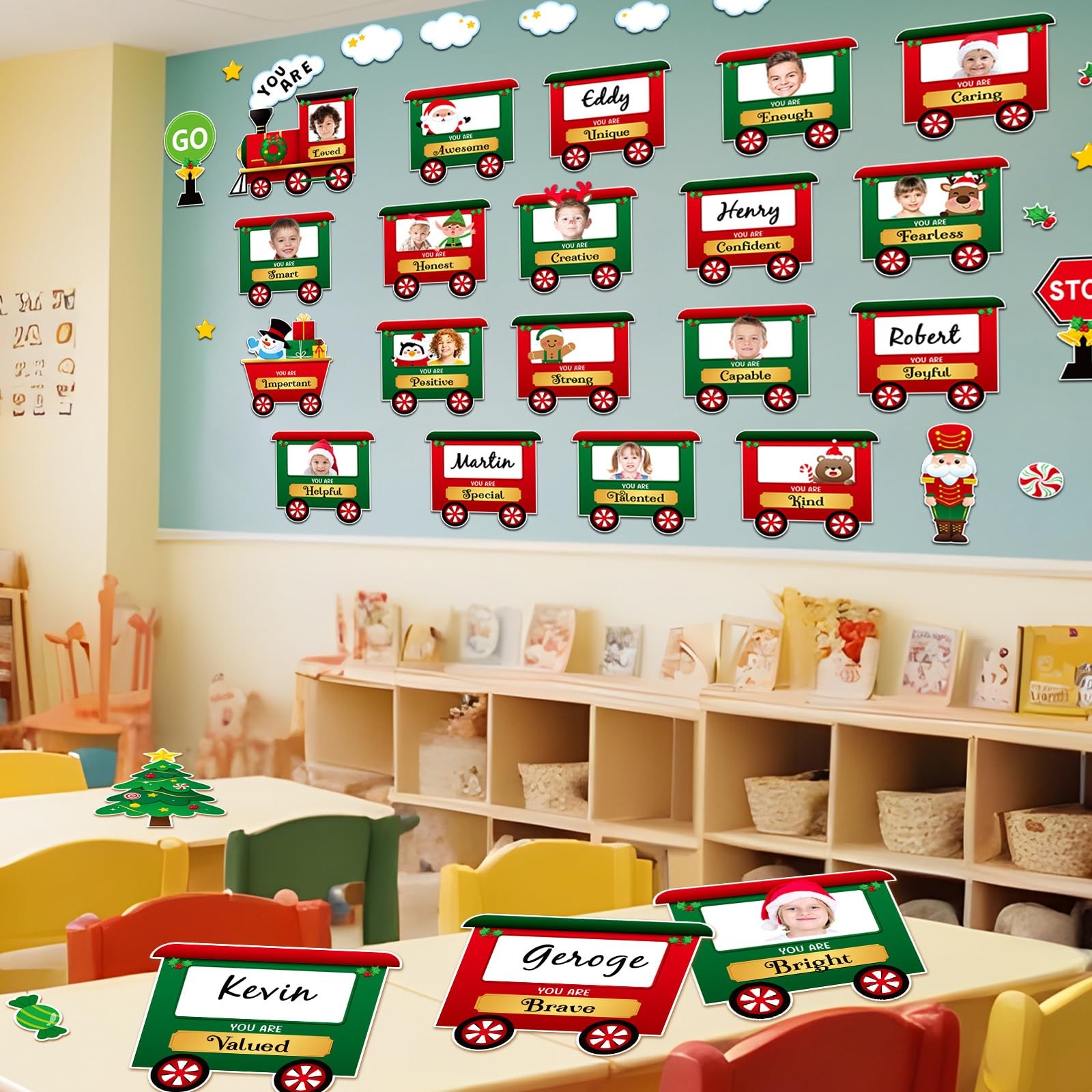 42 Pcs Christmas Train Affirmation Station Bulletin Board Decoration Train Mo...