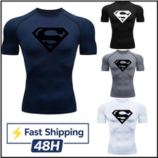 Superman T-shirts Superhero Gym Short Compression Sleeve Tee Tops Shirt Men TOP