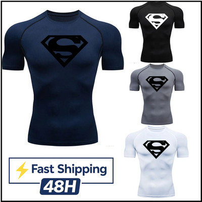 Superman T-shirts Superhero Gym Short Compression Sleeve Tee Tops Shirt Men TOP
