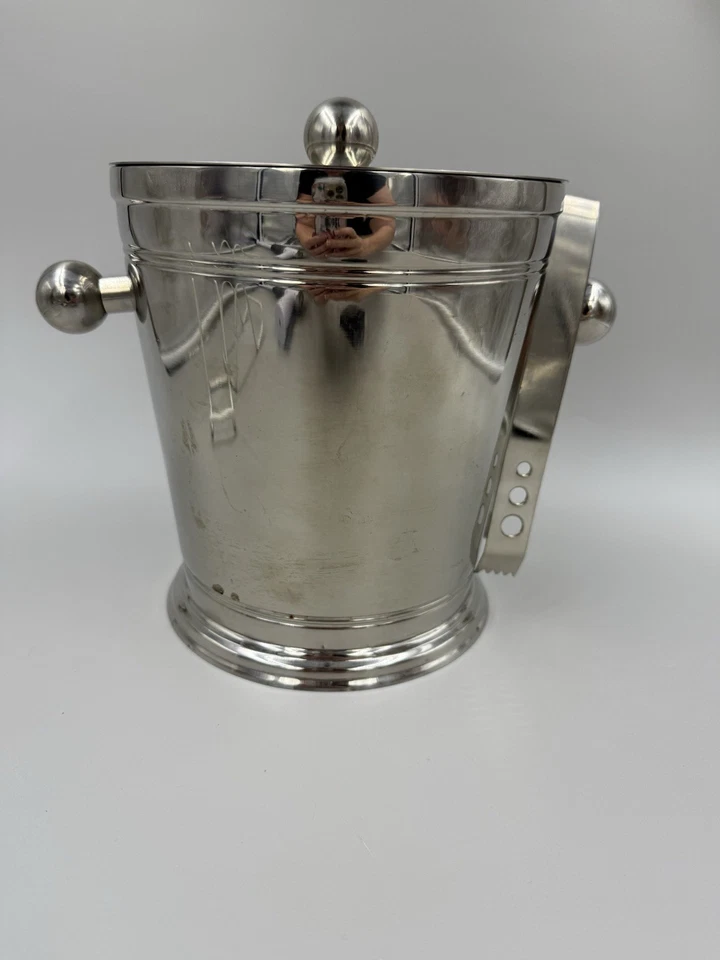 Cubo de hielo grande de acero inoxidable de la colección Martha Stewart con pinzas de 2,5 cuartos de galón Foto 3 de 4