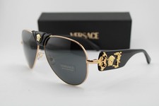 NEW VERSACE MOD. 2150-Q 1002/87 BLACK GOLD LEATHER AUTHENTIC SUNGLASSES 62-14