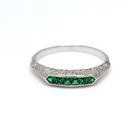 Vintage Art Deco Engagement Engraved Shank Ring 925 Silver Princess Cut CZ Stone