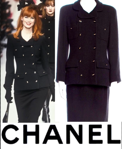 Giacca tweed Chanel vintage 1995 nero oro 24k 36 38 40 4 6 8 cappotto top vintage S M