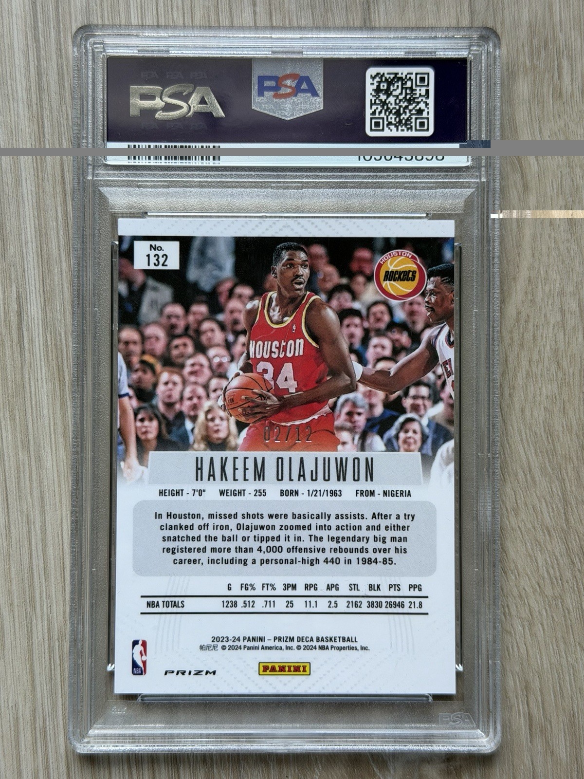Hakeem Olajuwon 2023 Prizm Deca Green Shimmer /12 PSA 10 Basketball NBA Rockets view 2
