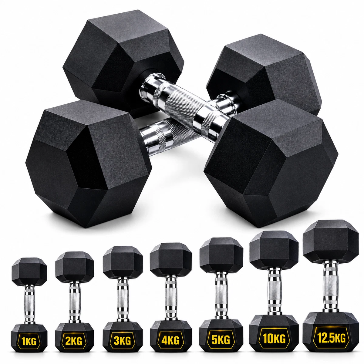 PORIYA 1-12.5KG Rubber Hex Dumbbell Pair Home Gym Strength Training Weight Set