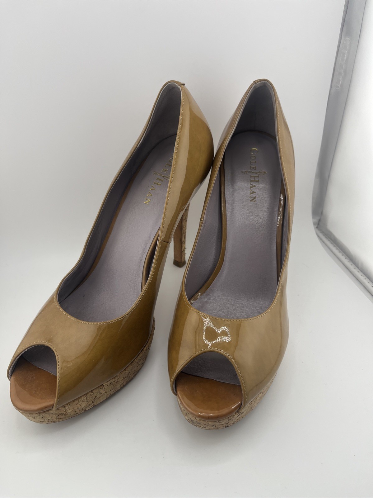 Cole Haan Heels Womens 10 B Mariela Casual Slip On Pumps Brown Leather Peep Toe