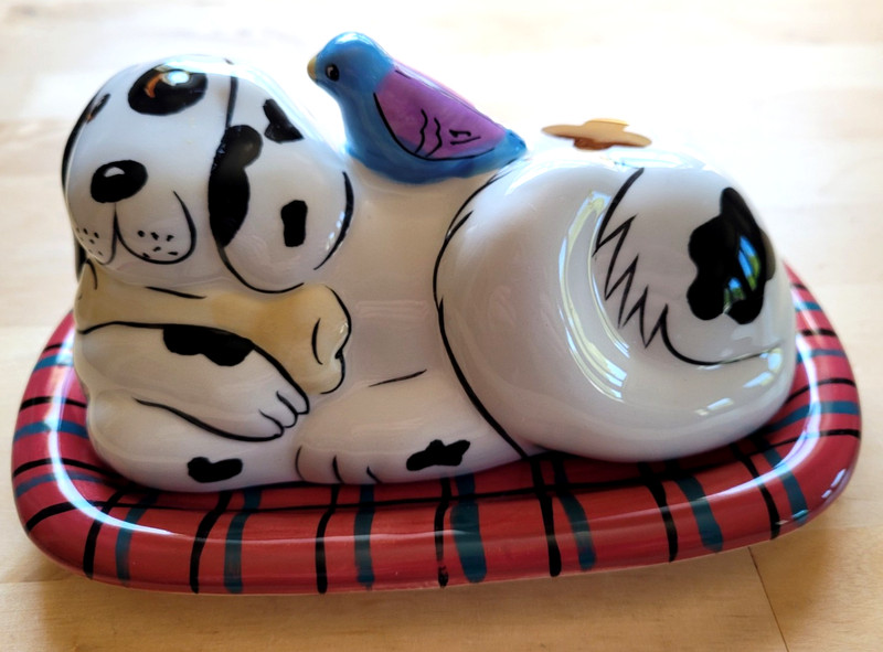 Vintage 2002 Candace Reiter DOGZILLA Ceramic Butter Dish, Excellent Condition!