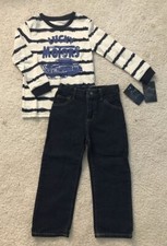 Lucky Brand Boys Outfit 2pcs Long Sleeve Top  Jean w/ Adj.Waist Size 4- NWT