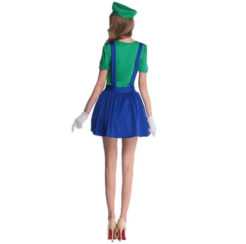 Women's Adult Luigi Costume Green Plumber Halloween Costume Full Set Large - Picture 5 of 10