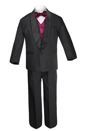 Baby Toddler Boy Teens Wedding Formal Black Suit + Color Vest Bowtie S-20 - Picture 8 of 33