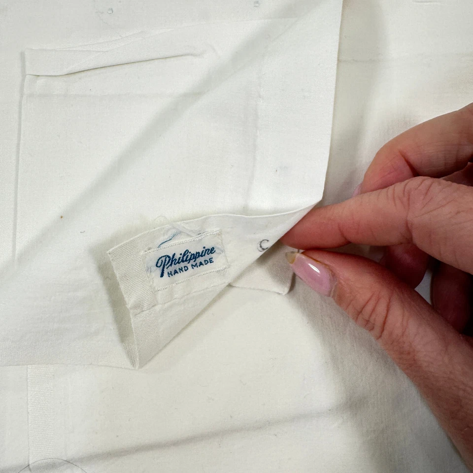 vintage handmade flat sheet twin cotton white floral embroidery philippine retro - Image 4 of 4